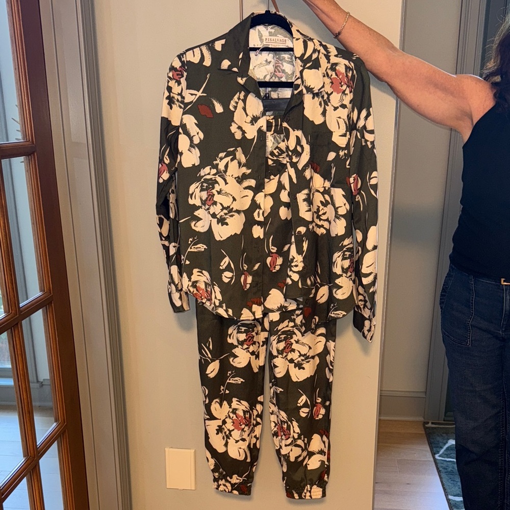 P.J. Salvage Floral Top in Cream and Green
